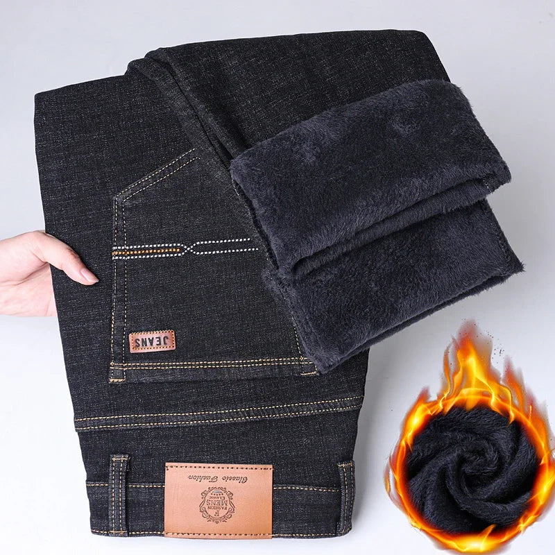 ❄️ Men’s Slim Fit Fleece Jeans – Smart Casual Winter Denim