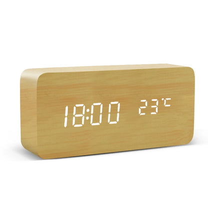 LED Wooden Digital Alarm Clock – Voice Control Table Clock