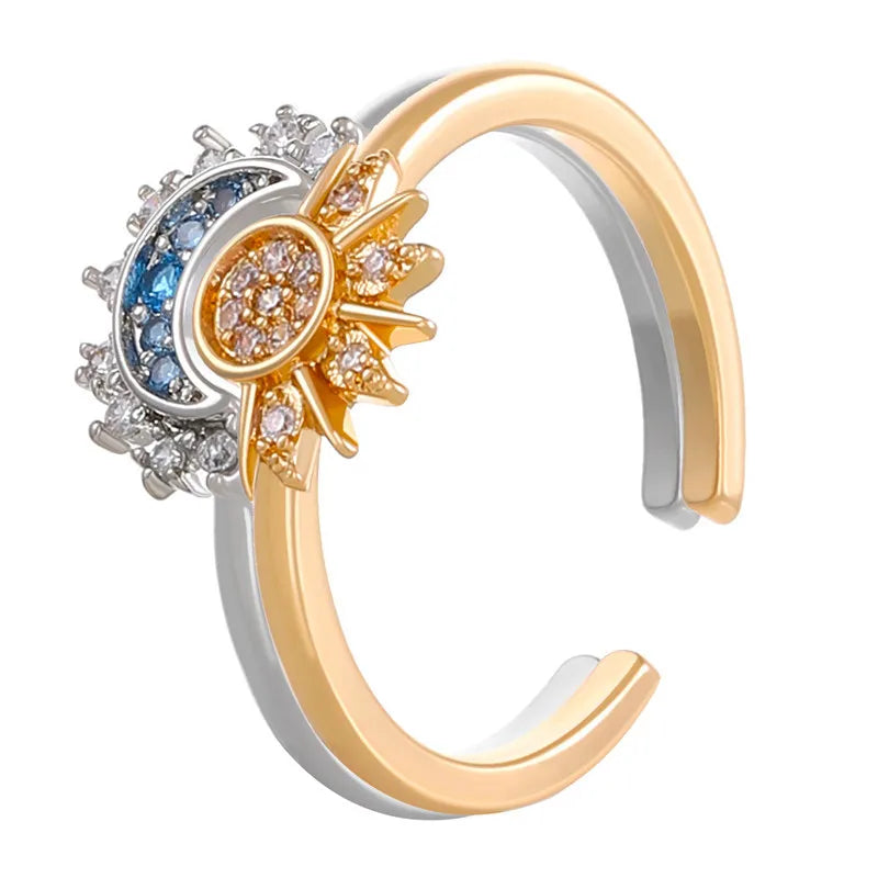 Sparkling Moon Sun Star Adjustable Ring