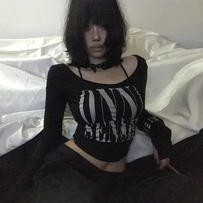 Y2K Asymmetrical Long Sleeve Crop Tee ✨