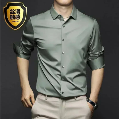 Men’s Luxury Ice Silk Wrinkle-Resistant White Shirt