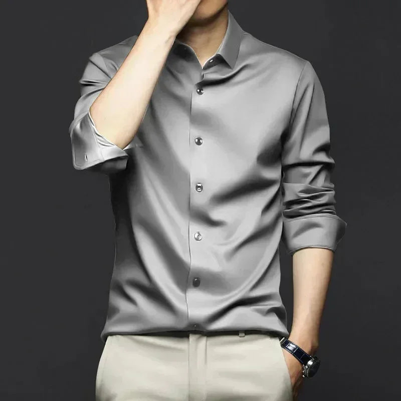 Men’s Luxury Ice Silk Wrinkle-Resistant White Shirt