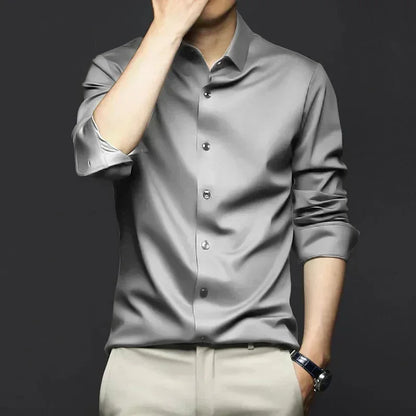 Men’s Luxury Ice Silk Wrinkle-Resistant White Shirt