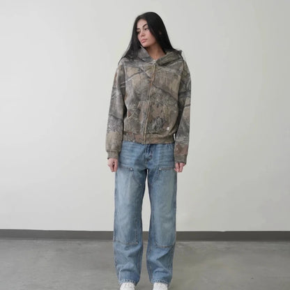 🔥 Y2K Camo Zip Up Hoodie – Oversized Streetwear Sweatshirt