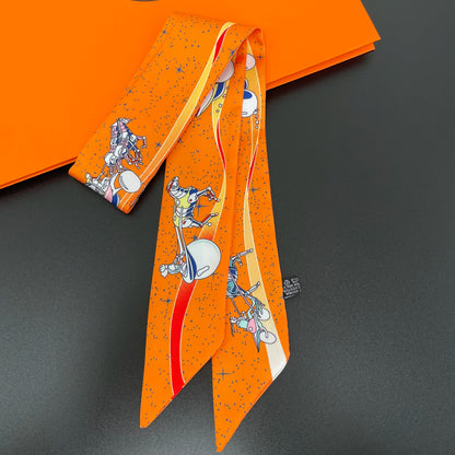 🧣 Glomexia Printed Silk Hair Scarf – Elegant Slim Fashion Wrap ✨