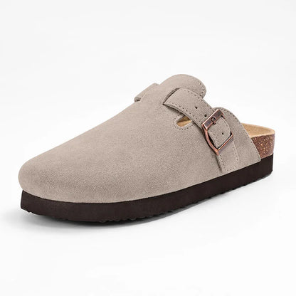 Women Suede Cork Mules 👡 | Arch Support Buckle Clogs