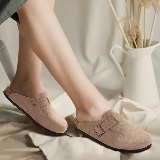 Women Suede Cork Mules 👡 | Arch Support Buckle Clogs