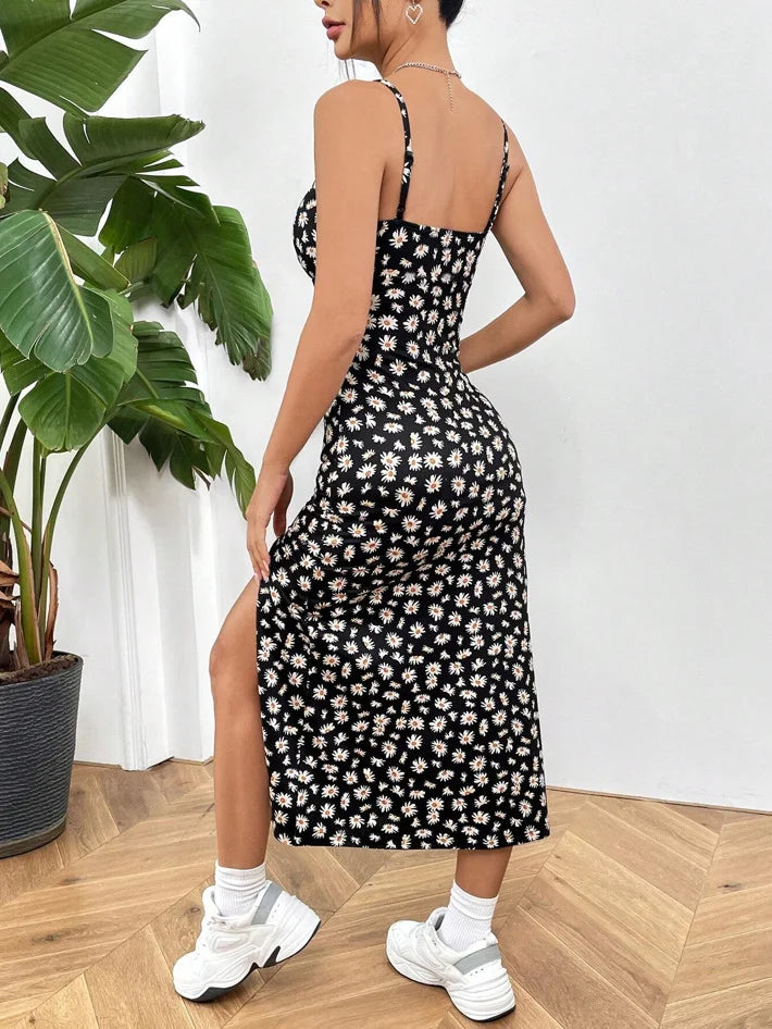 🌸 Spaghetti Strap Printed Maxi Dress