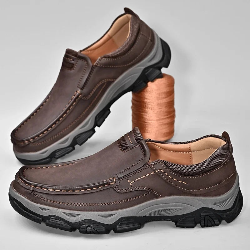 Glomexia Men Genuine Leather Loafers 👞 | Retro Slip-On Shoes
