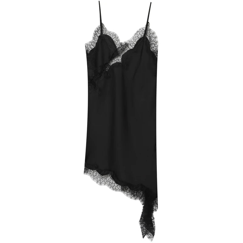🌍 Glomexia – Women’s Lace Asymmetric Slip Dress | Sleeveless Backless Mini Party Dress 💃✨