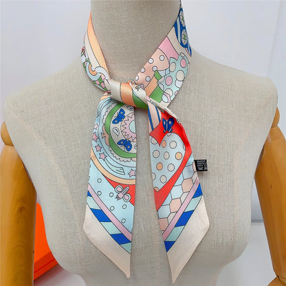 🧣 Glomexia Printed Silk Hair Scarf – Elegant Slim Fashion Wrap ✨
