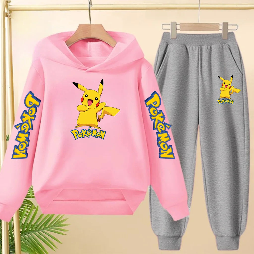 Kids Velvet Hooded Outfit Set – Warm Printed Jacket & Pants