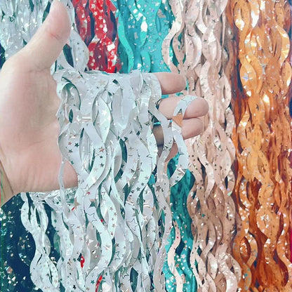 Metallic Tinsel Foil Fringe Curtain with Star