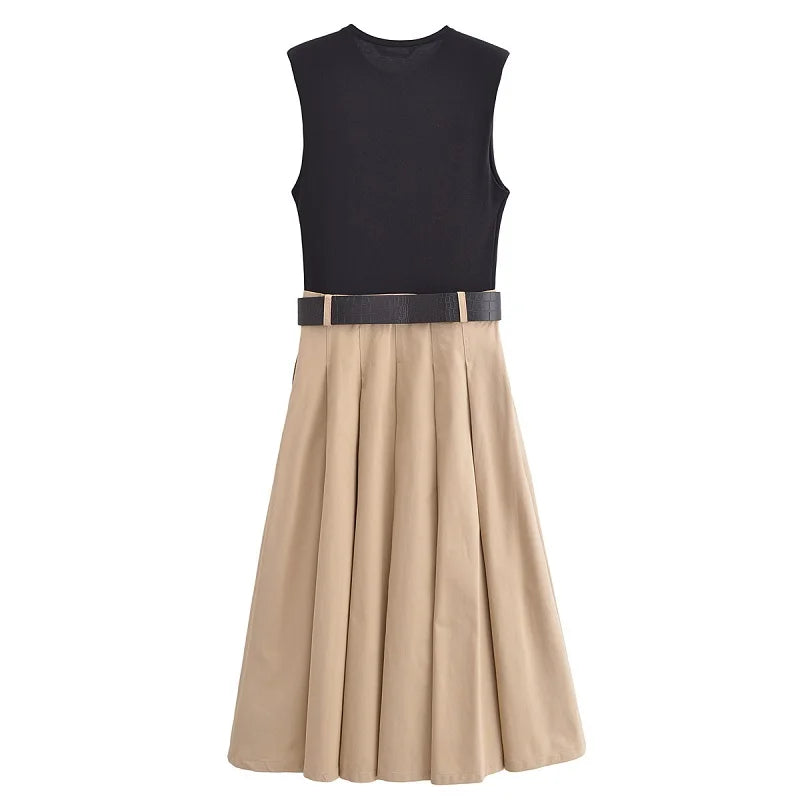 Women’s Pleated Midi Dress – Sleeveless Summer Casual Dress