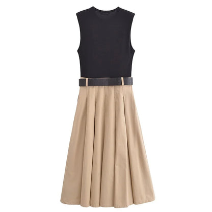 Women’s Pleated Midi Dress – Sleeveless Summer Casual Dress