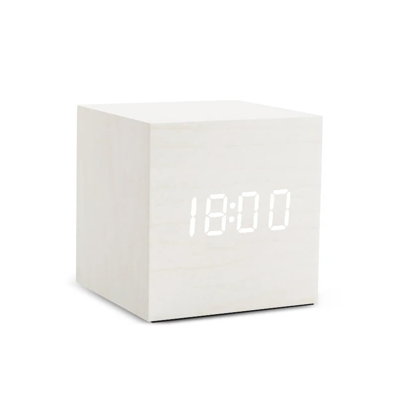 LED Wooden Digital Alarm Clock – Voice Control Table Clock
