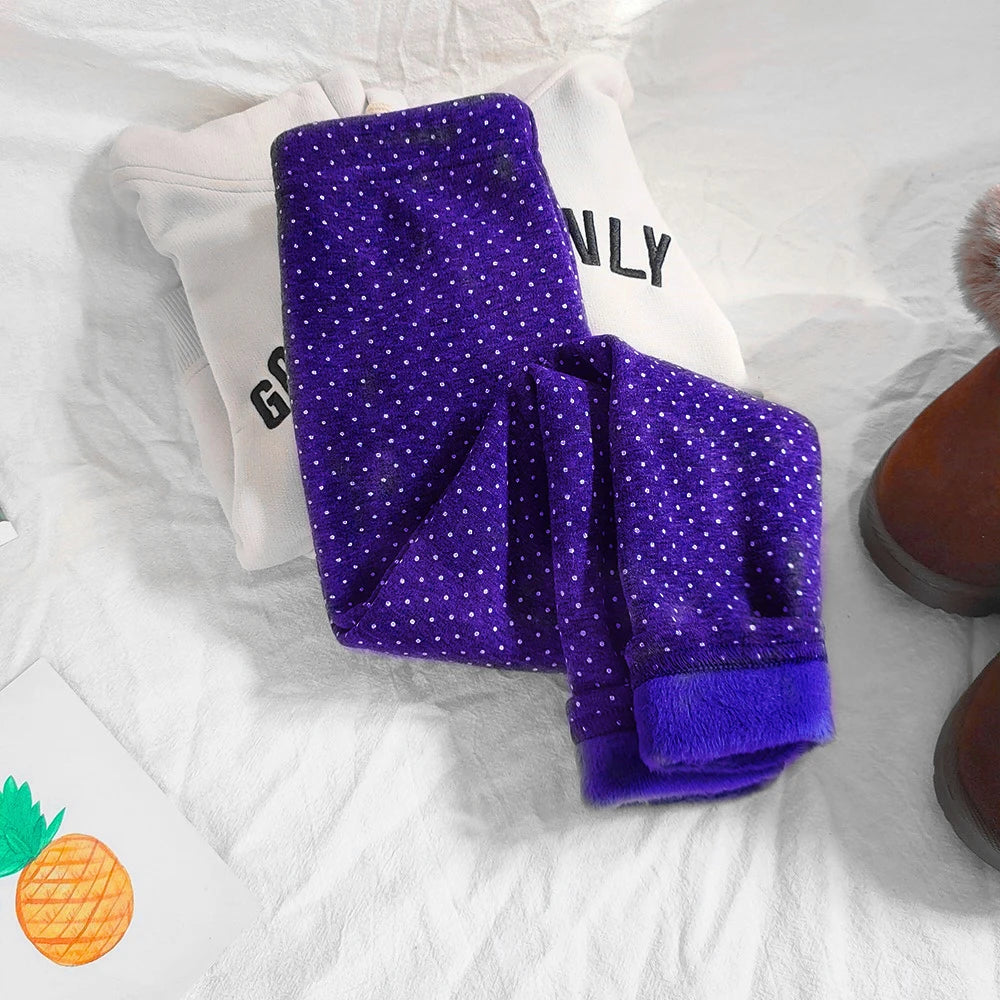 Girls Fleece Dot Print Winter Leggings