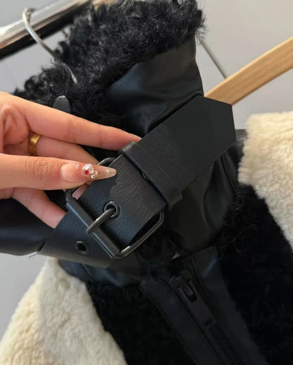 🧥 Women’s Fur Patchwork Jacket – Thick Winter Streetwear Coat