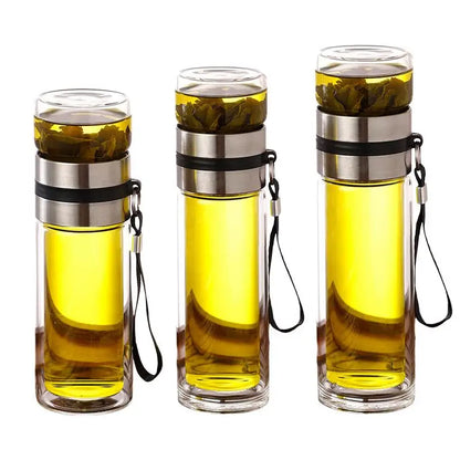 🍵 Double Wall Glass Tea Infuser Bottle ✨