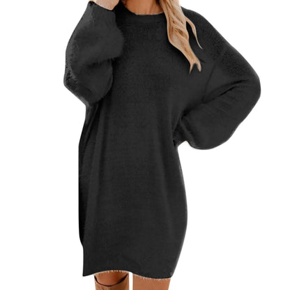 Women’s Winter Knit Sweater Dress – Oversized Crewneck
