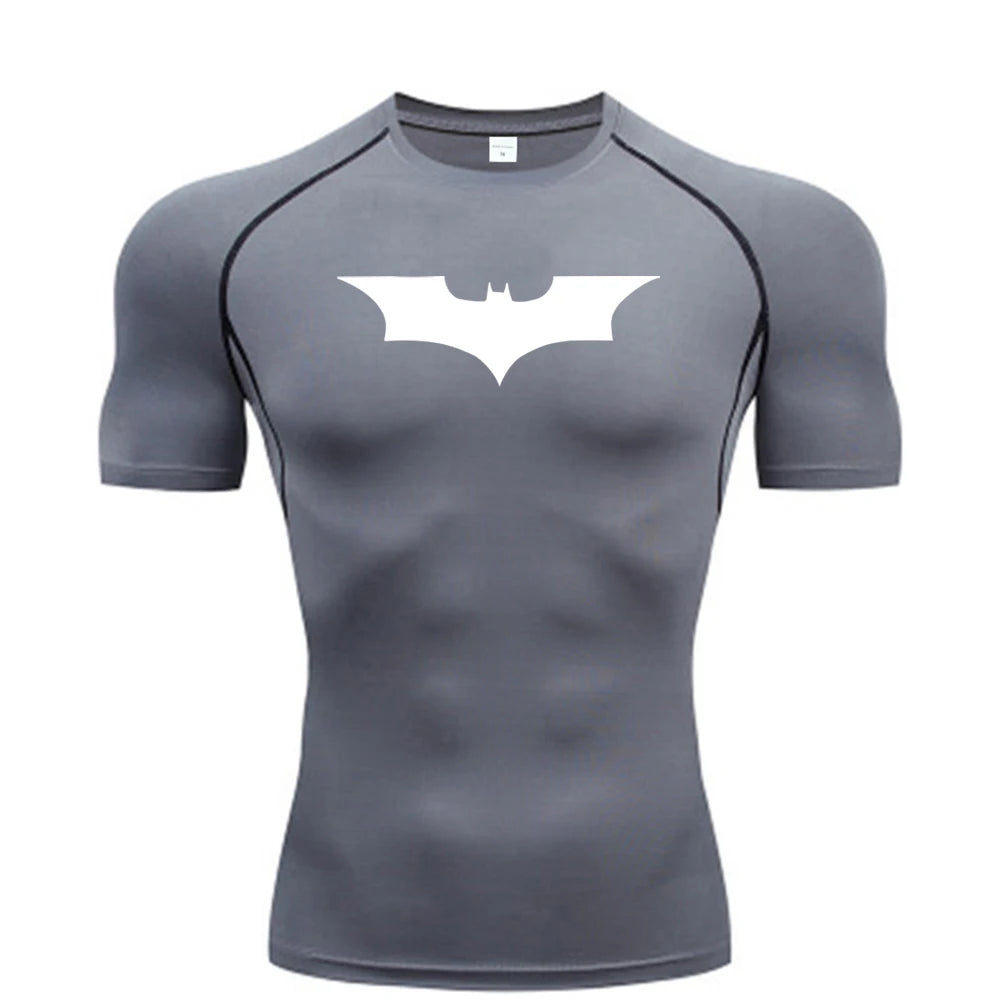 🦇💪 Men’s Bat Print Compression Tee | Gym Fit 🏃‍♂️