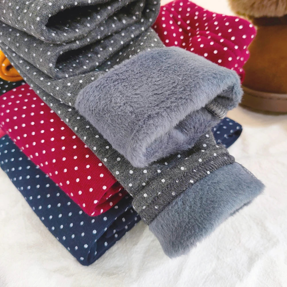 Girls Fleece Dot Print Winter Leggings