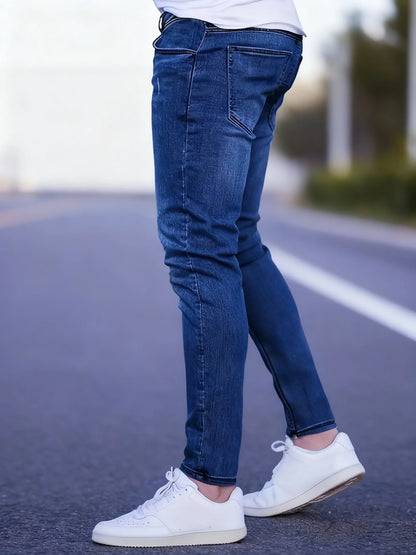 🔥 Men’s Slim Fit Ripped Jeans – Blue Casual Denim Pants