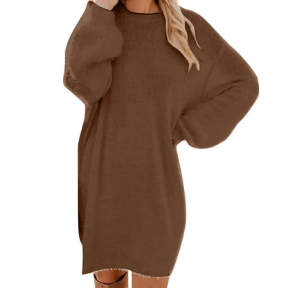 Women’s Winter Knit Sweater Dress – Oversized Crewneck