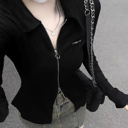 🖤 Y2K Slim Fit Zipper Crop Top ✨