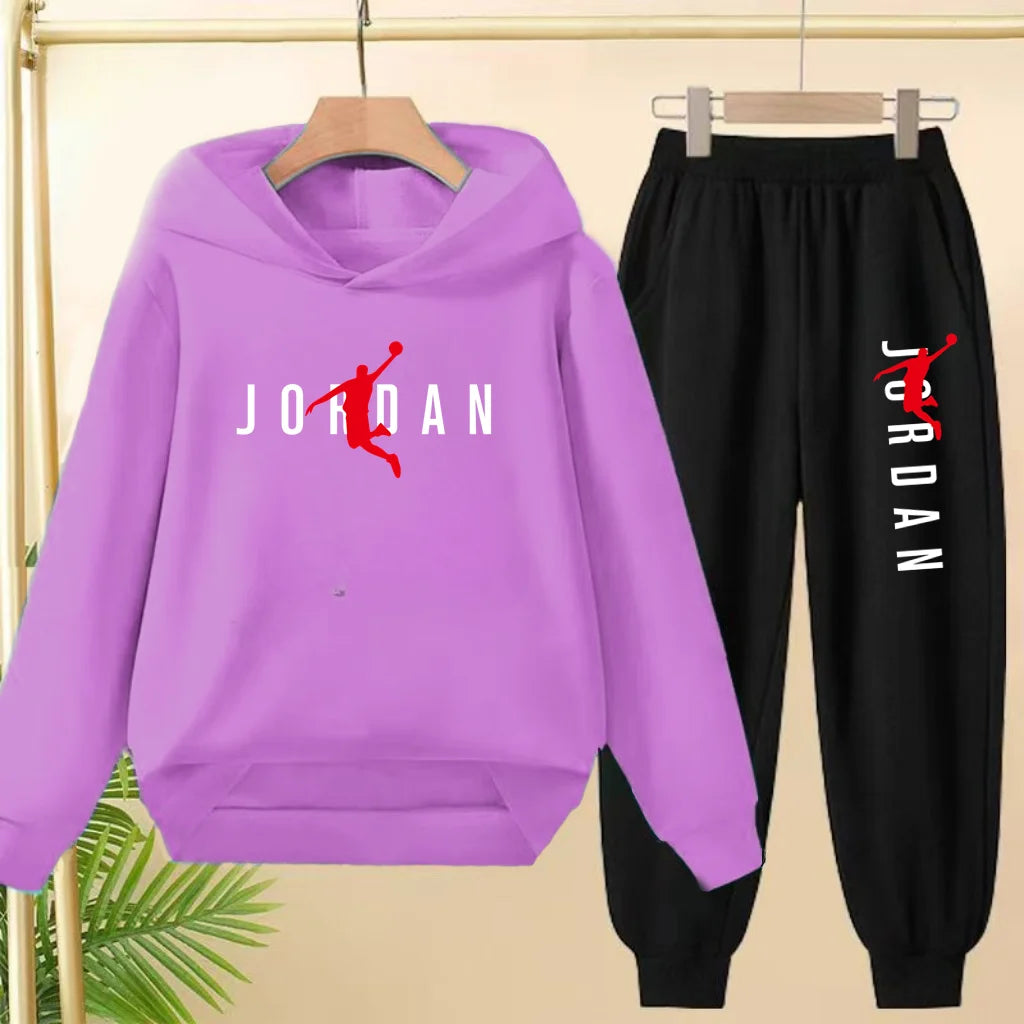Glomexia Kids Black Hoodie Set – Trendy Sports Outfit