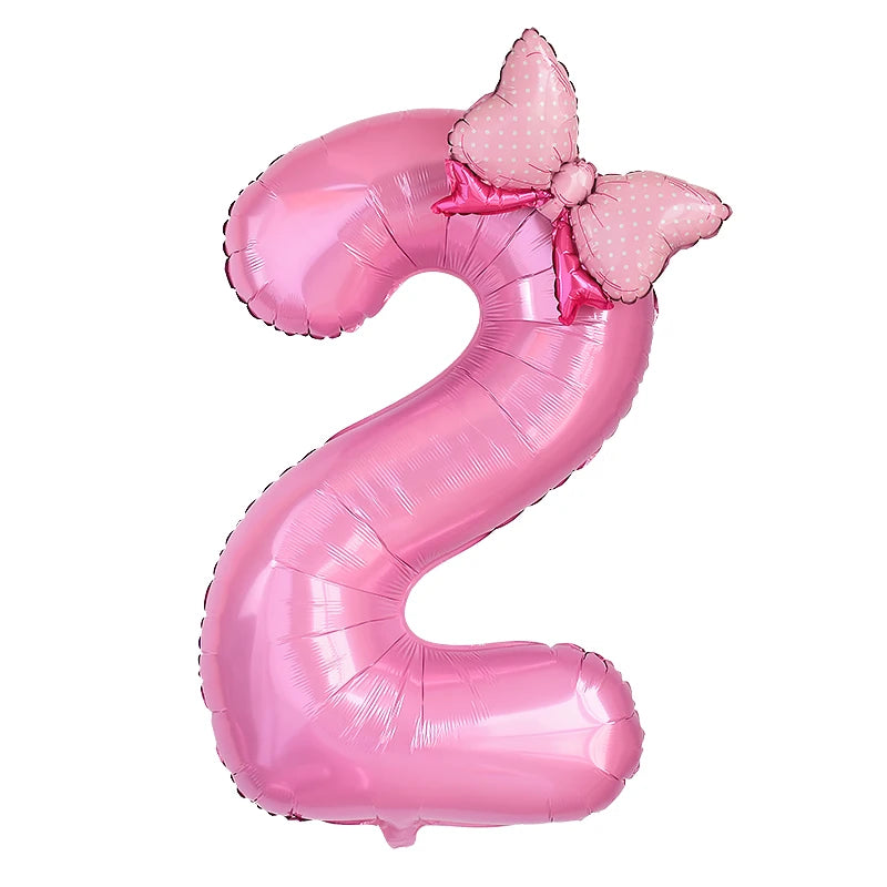 40 Inch Pink Number Foil Balloon with Bow – Birthday Party Decoration