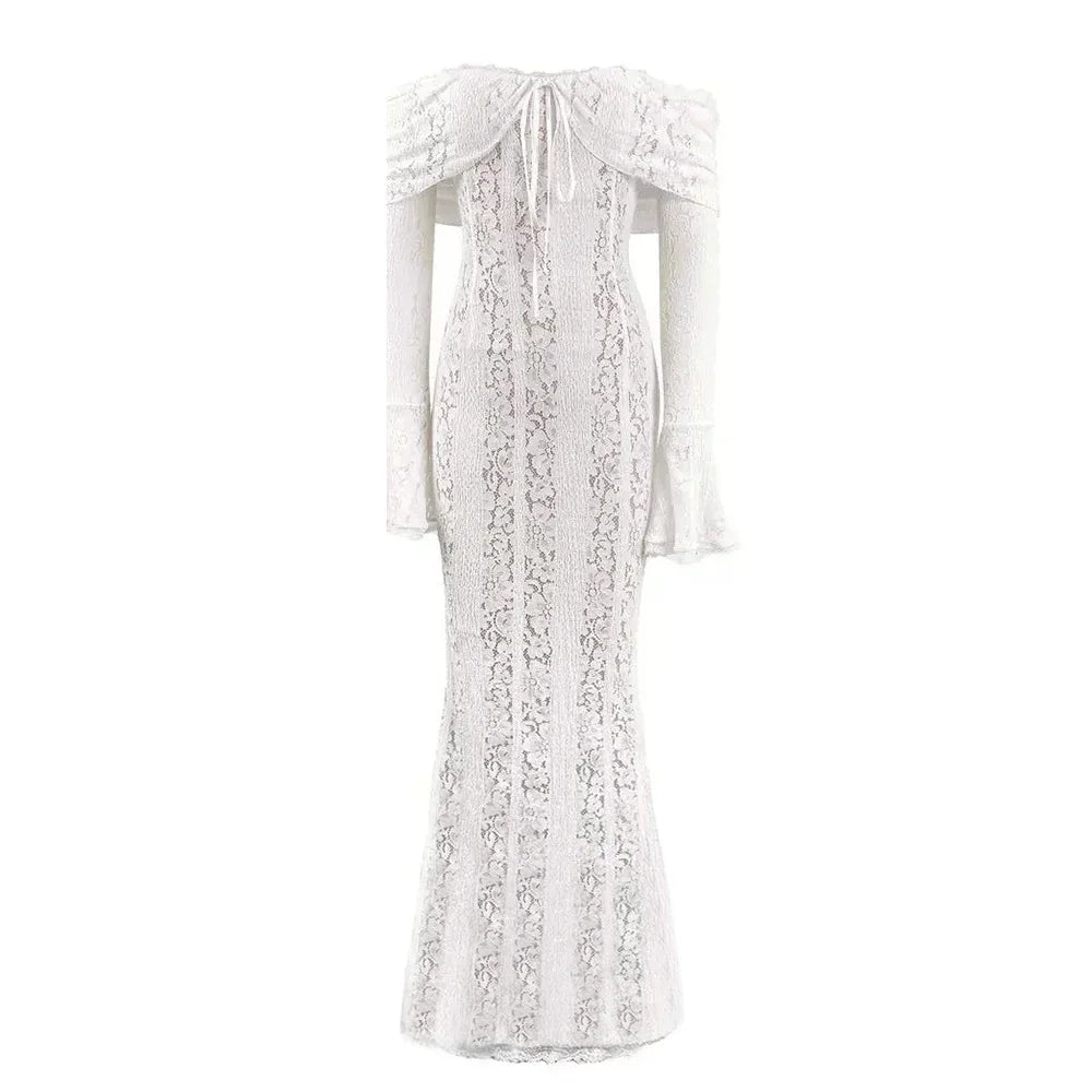 Women’s Lace Evening Gown – Long Sleeve Elegant Party Dress