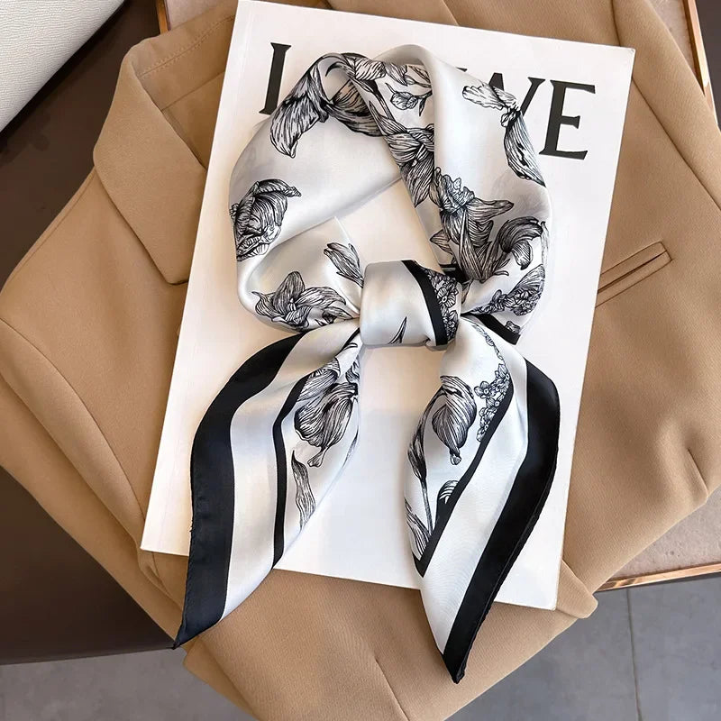 Premium 70x70cm Floral Silk Satin Scarf – Luxury Women’s Square Wrap