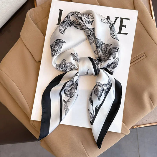 Premium 70x70cm Floral Silk Satin Scarf – Luxury Women’s Square Wrap
