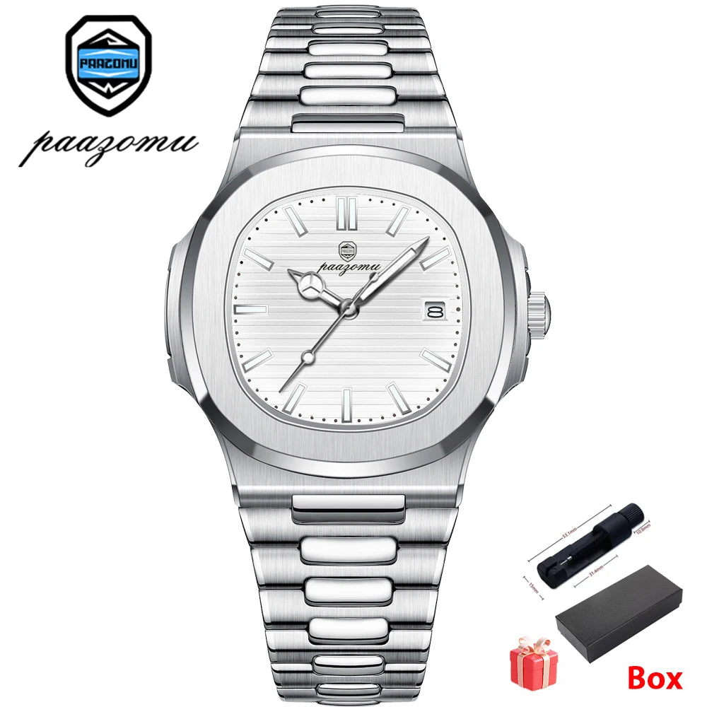 Men’s Square Quartz Watch – Stainless Steel Waterproof Wristwatch