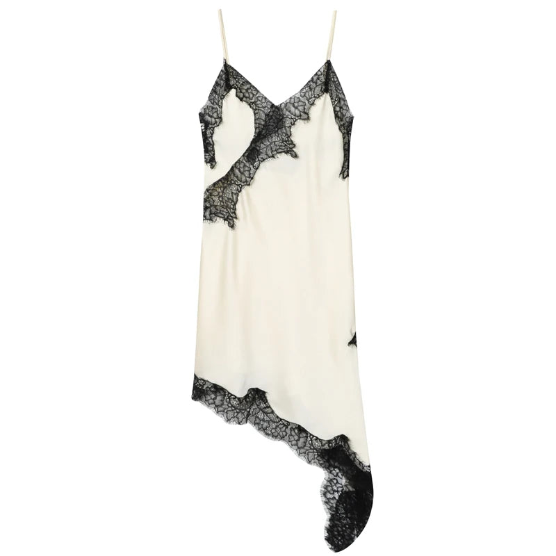 🌍 Glomexia – Women’s Lace Asymmetric Slip Dress | Sleeveless Backless Mini Party Dress 💃✨
