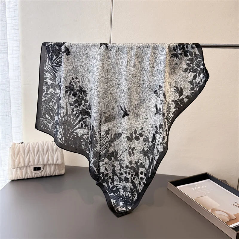 Women’s Luxury Floral Printed Silk Scarf