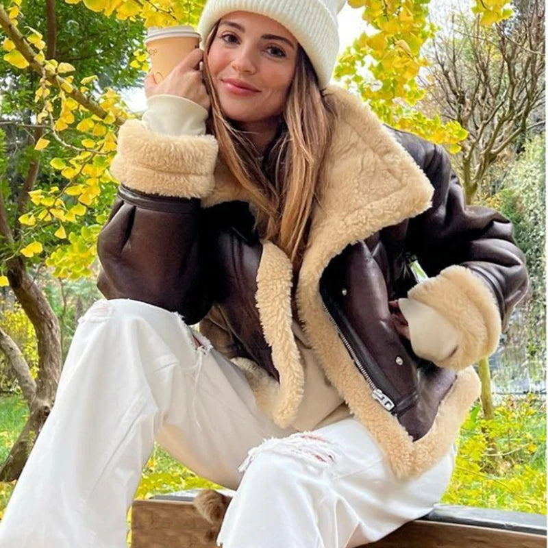 Women Faux Lamb Fur Biker Jacket 🤍 | Warm Winter Coat 2025