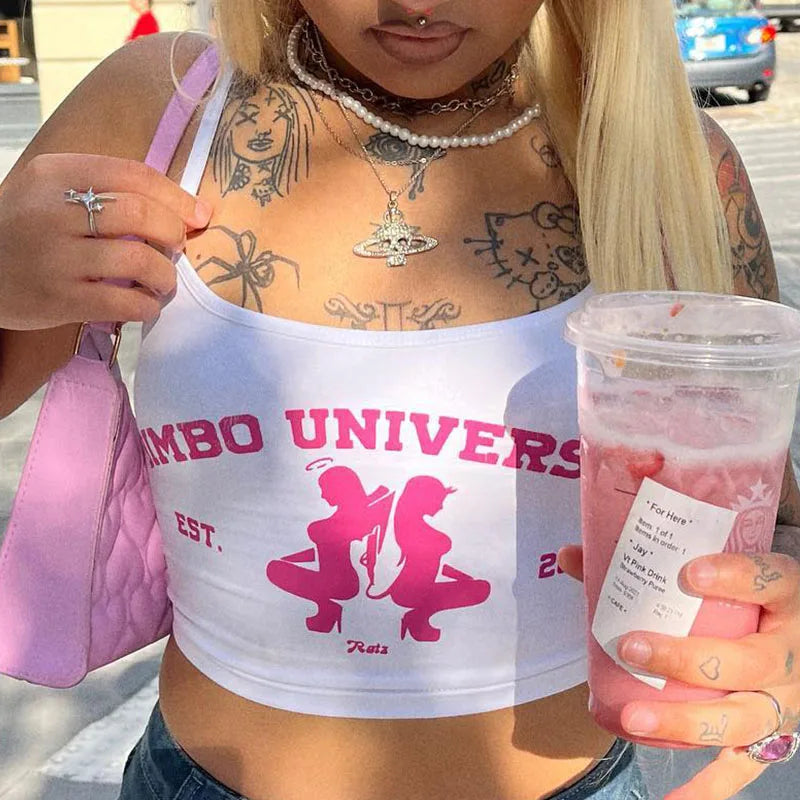 Women’s Sleeveless Letter Print Crop Top 🔥 Slim Fit Club Tee