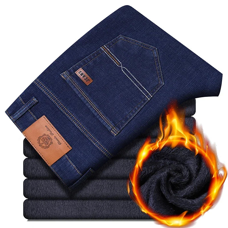 ❄️ Men’s Slim Fit Fleece Jeans – Smart Casual Winter Denim