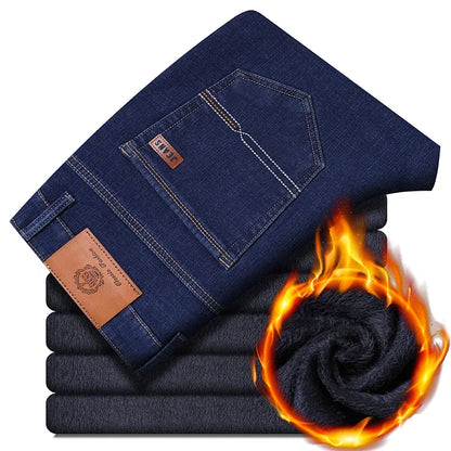 ❄️ Men’s Slim Fit Fleece Jeans – Smart Casual Winter Denim