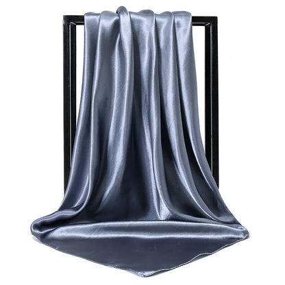 Women’s Luxury Satin Silk Solid Color Scarf (90×90cm)