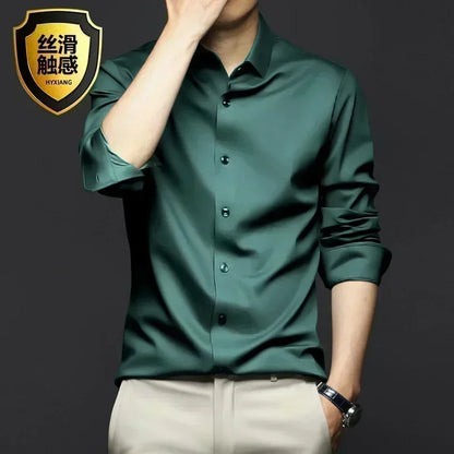 Men’s Luxury Ice Silk Wrinkle-Resistant White Shirt