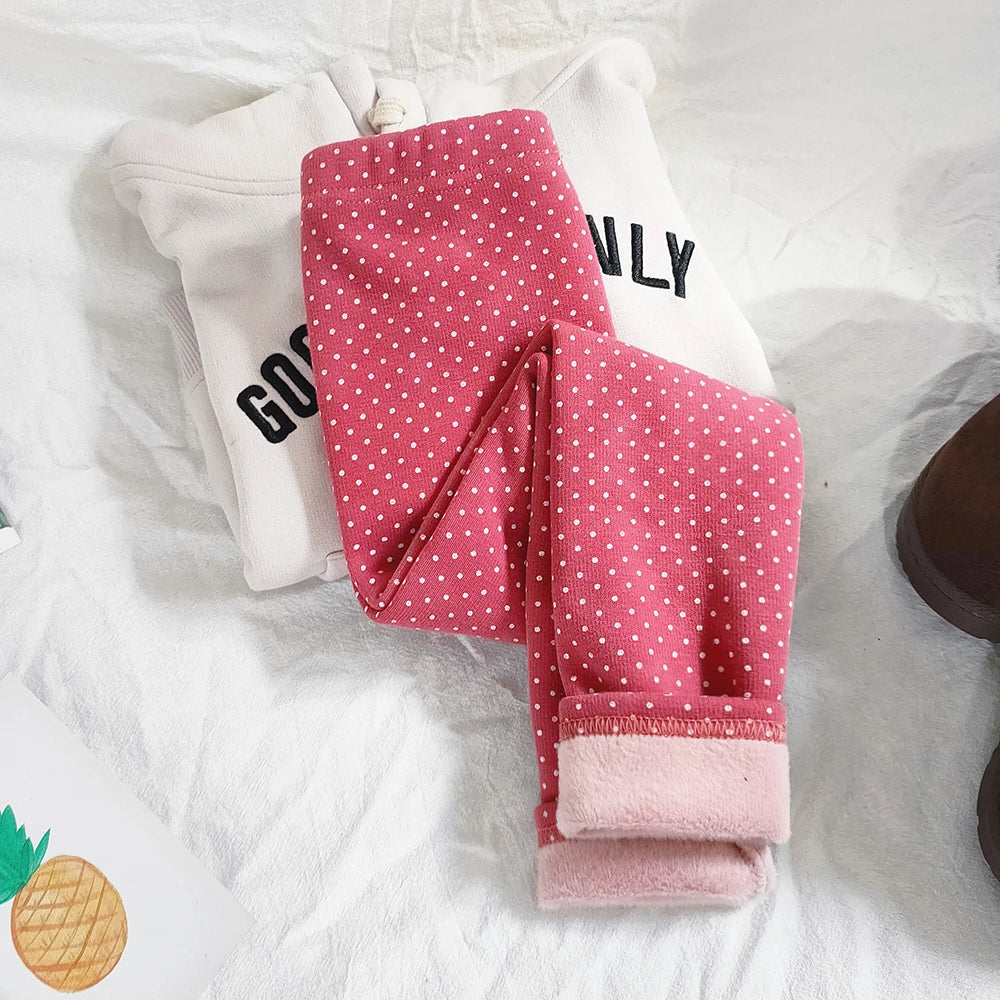 Girls Fleece Dot Print Winter Leggings