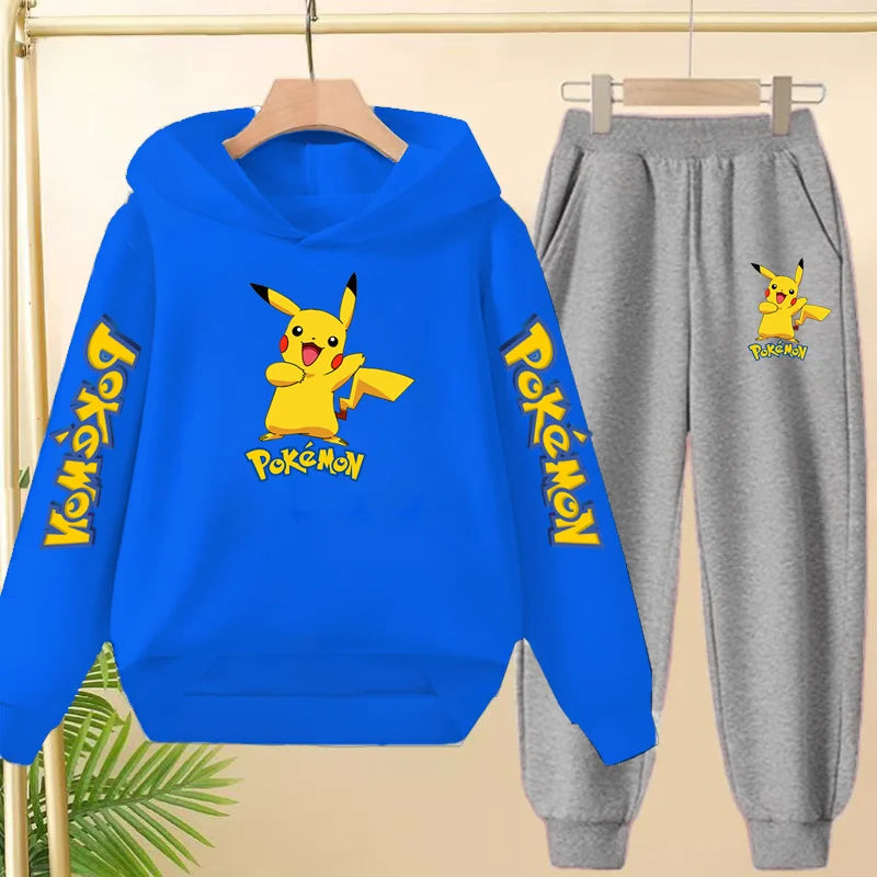 Kids Velvet Hooded Outfit Set – Warm Printed Jacket & Pants