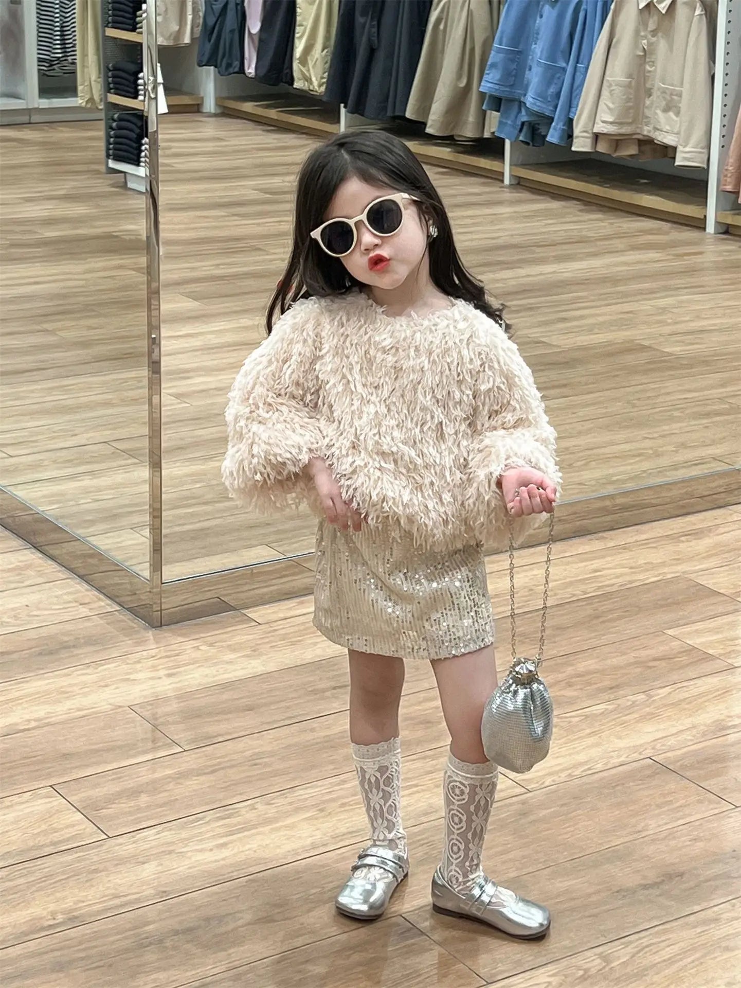 Premium Girls Feather Top & Sequin Skirt Set