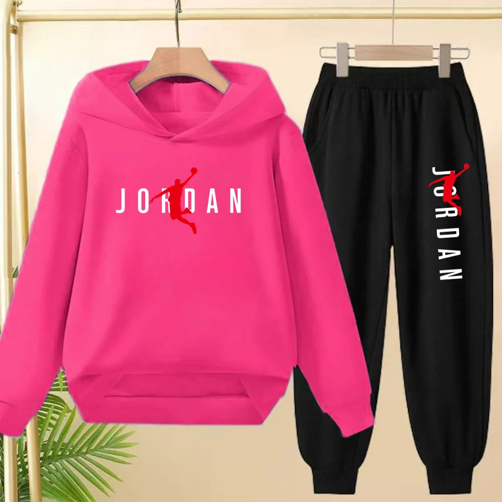 Glomexia Kids Black Hoodie Set – Trendy Sports Outfit