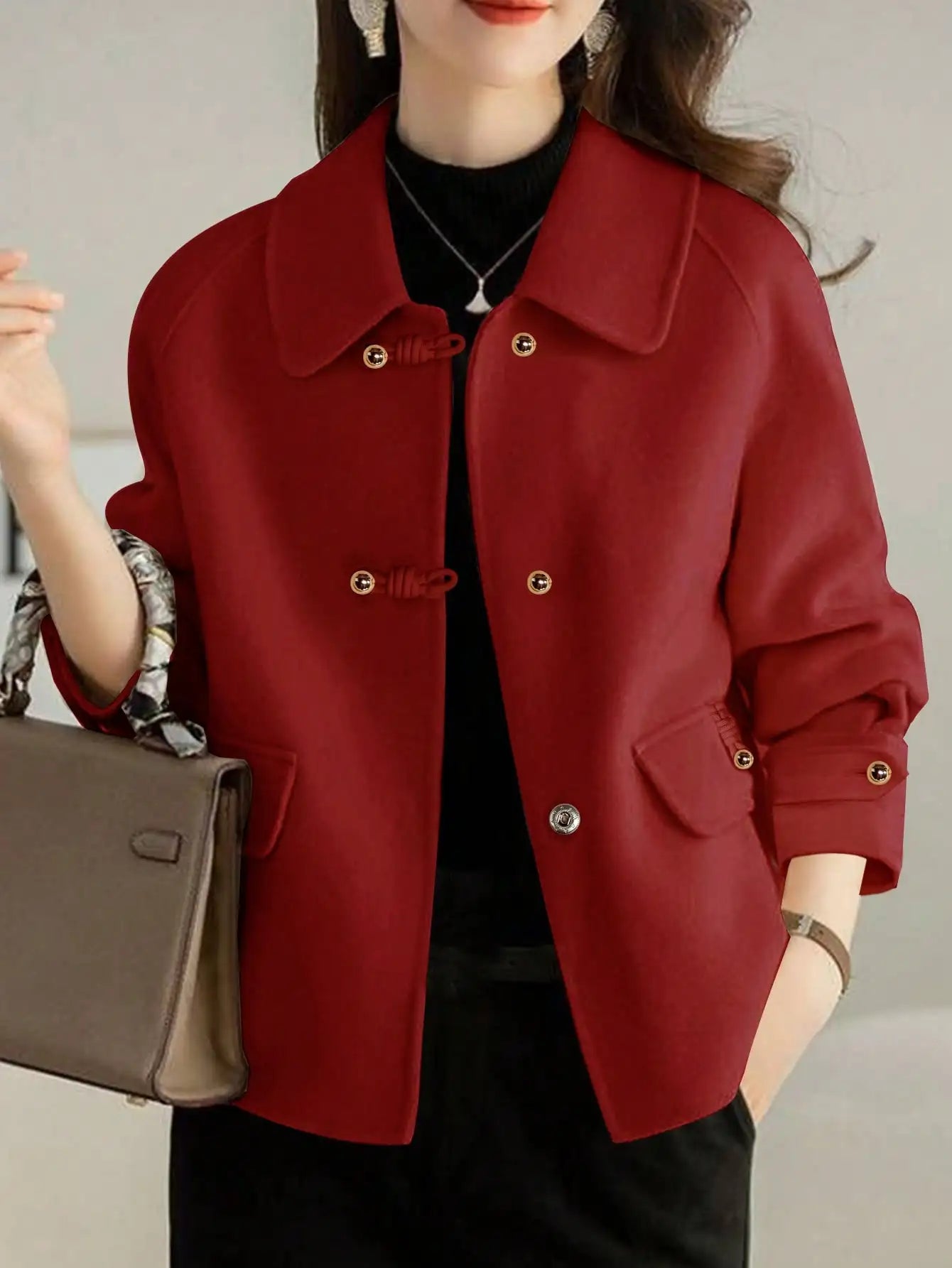 🧥 Women’s Double Breasted Casual Jacket – Autumn Winter Wear