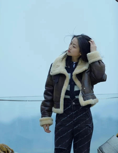 Women Faux Lamb Fur Biker Jacket 🤍 | Warm Winter Coat 2025