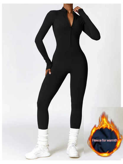 🧘‍♀️ Women’s Winter Yoga Jumpsuit – Long Sleeve High-Elastic Bodysuit